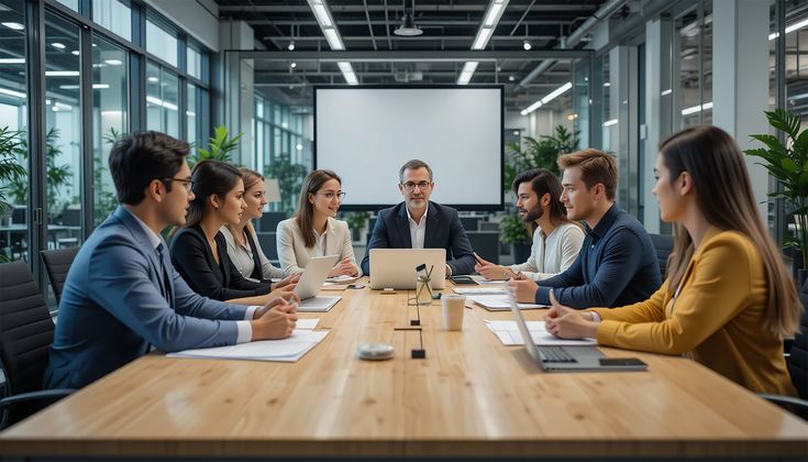 Consultant and leadership team reviewing growth roadmap