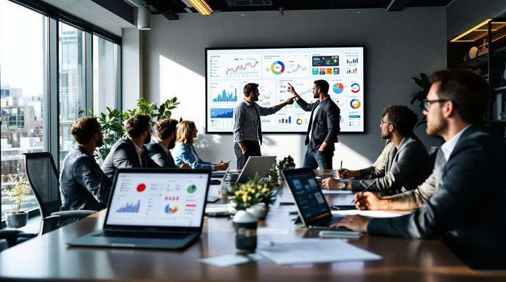 Consulting session showing roadmap and financial charts